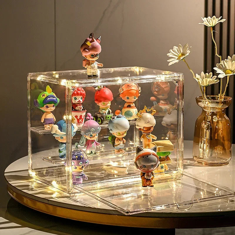 boîte rangement transparente pliable acrylique moderne figurines pièces organisateur jouets display storage box