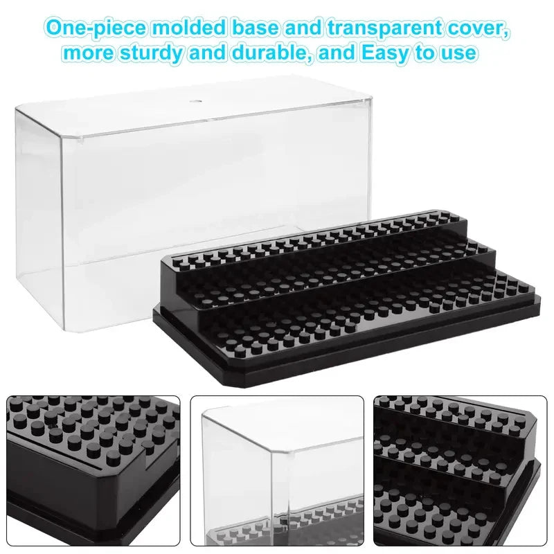 boîte présentation transparente moderne figurines lego plateforme noire organisateur anti poussière exposant collections