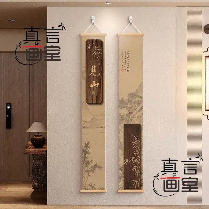 tapisserie murale japonaise paysage bambous oiseaux fleurs art oriental décor salon couloir beige noir