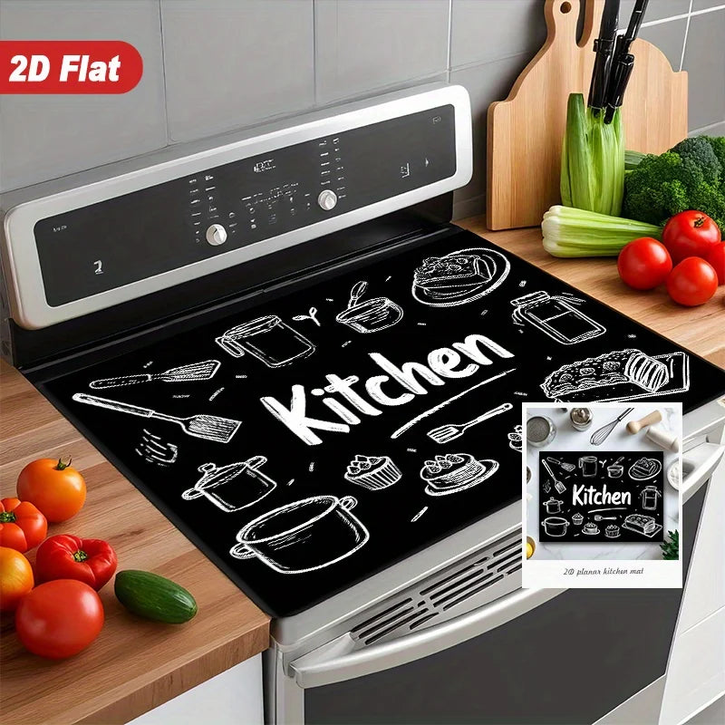 tapis cuisine résistant chaleur illustration ustensiles gâteaux simple noir facile nettoyer induction électrique