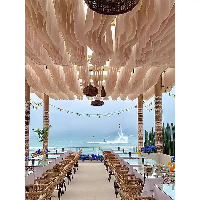 toile décorative suspendue ondulations vagues plissures semi transparent vert clair blanc beige orange rose