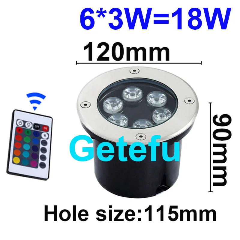 éclairage led rgb télécommande spot noir argent moderne extérieur encastrable ip67 waterproof 9w 18w