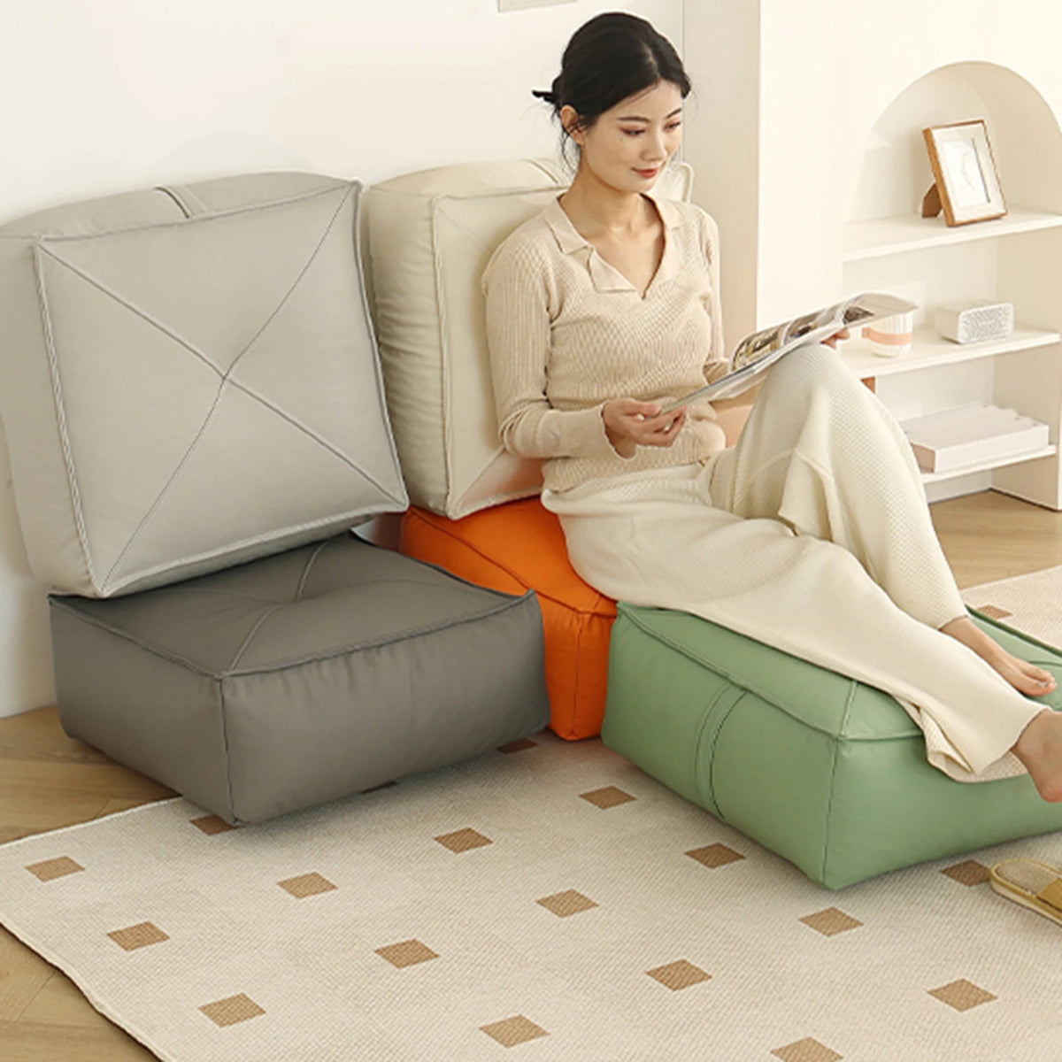 coussin sol orange gris minimaliste cuir aspect mat lavable moderne adultes