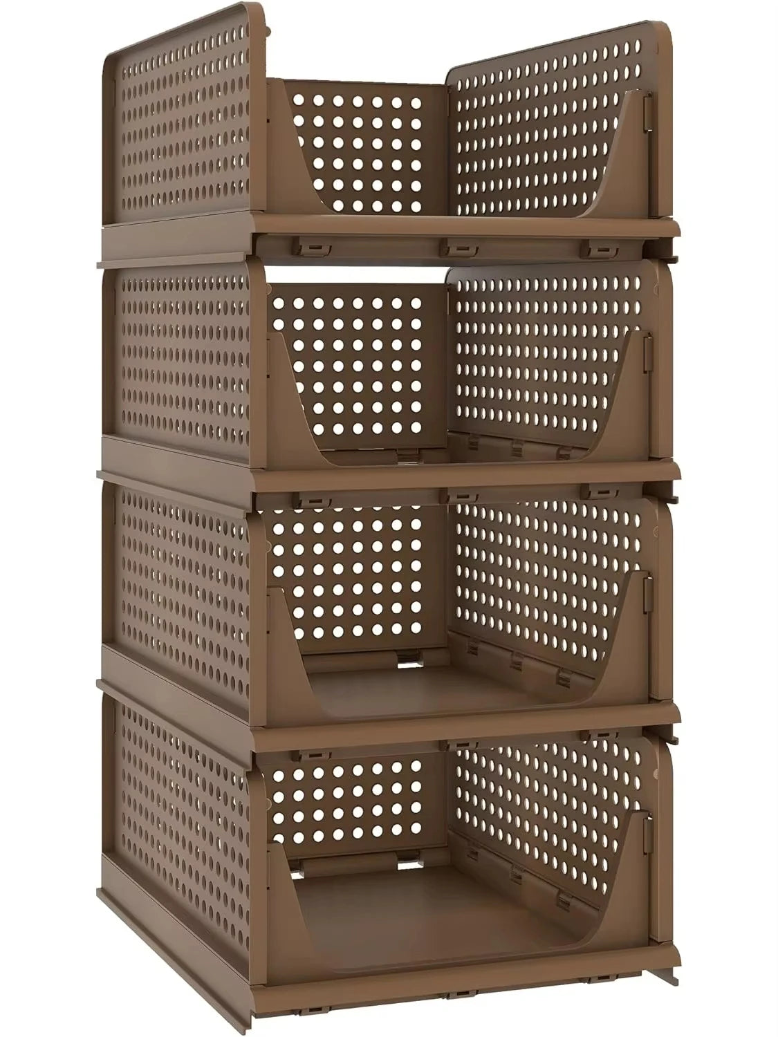 paniers rangement blancs perforés empilables respectueux environnement moderne fournis clips armoire vêtements pliés