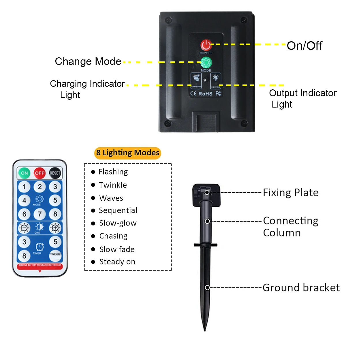 guirlande lumineuse solaire fil cuivre led dorée moderne décoration extérieure jardin festives télécommande