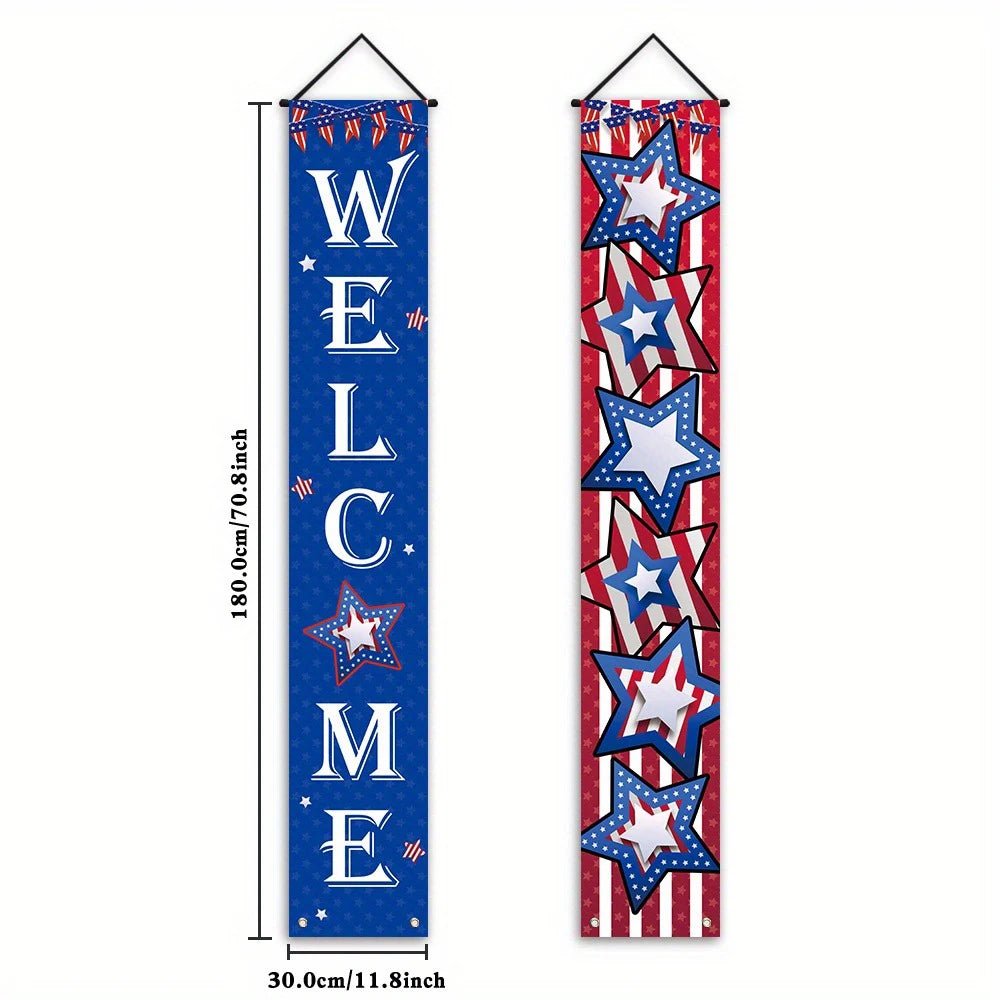 bannière décorative étoiles américaines welcome bleu blanc rouge fête anniversaire clips polyester 180cm