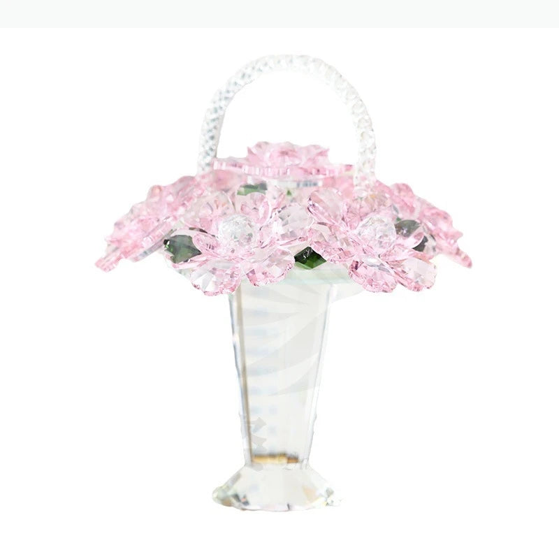 panier fleurs cristal transparent motif floral rose bleu élégant décoration intérieure vase transport