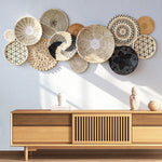 paniers décoratifs muraux tressés bohèmes étoiles spirales beige marronclair