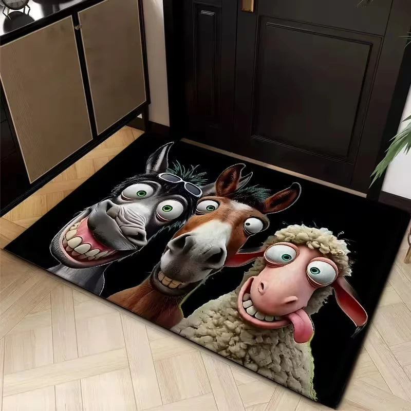 tapis sol animaux humoristiques âne lunettes cheval mouton duveté moderne extérieur salon