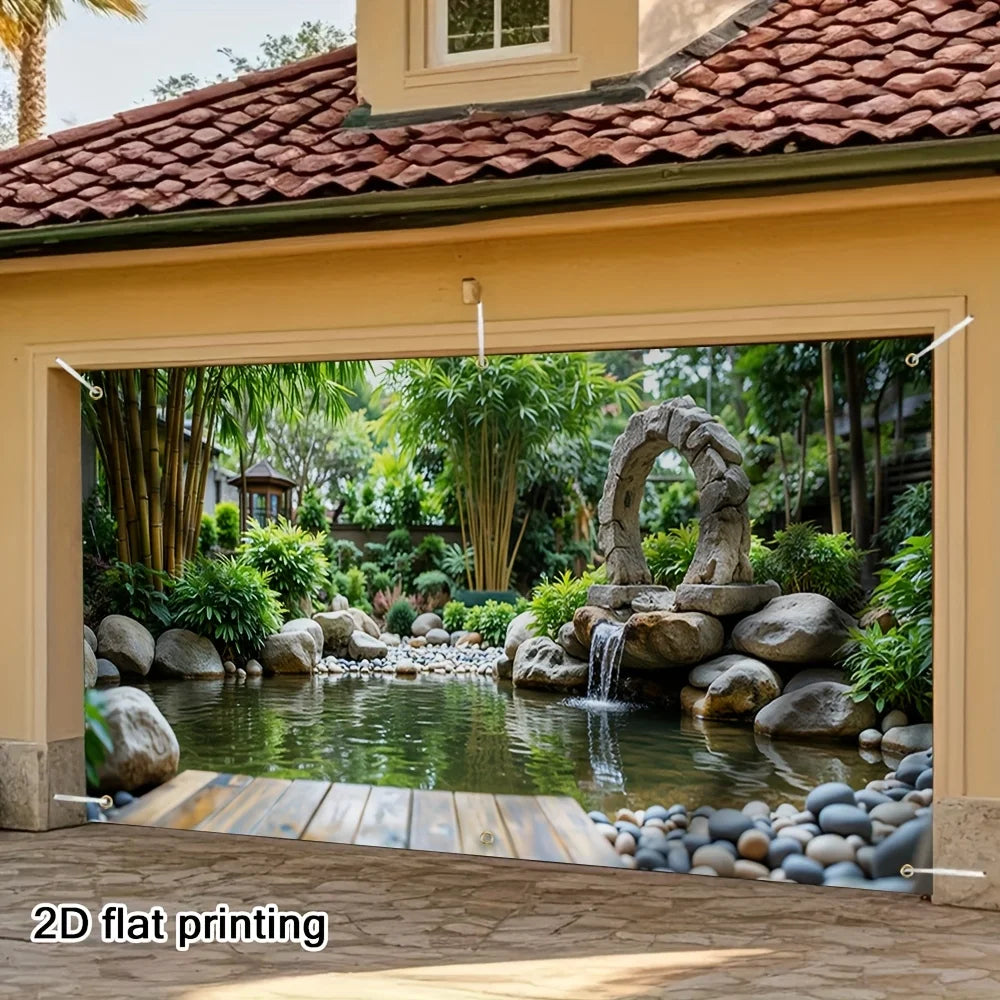 panneau decoratif mural paysage naturel cascade bambou multicolore anniversaire noel decoration intérieure flat printing