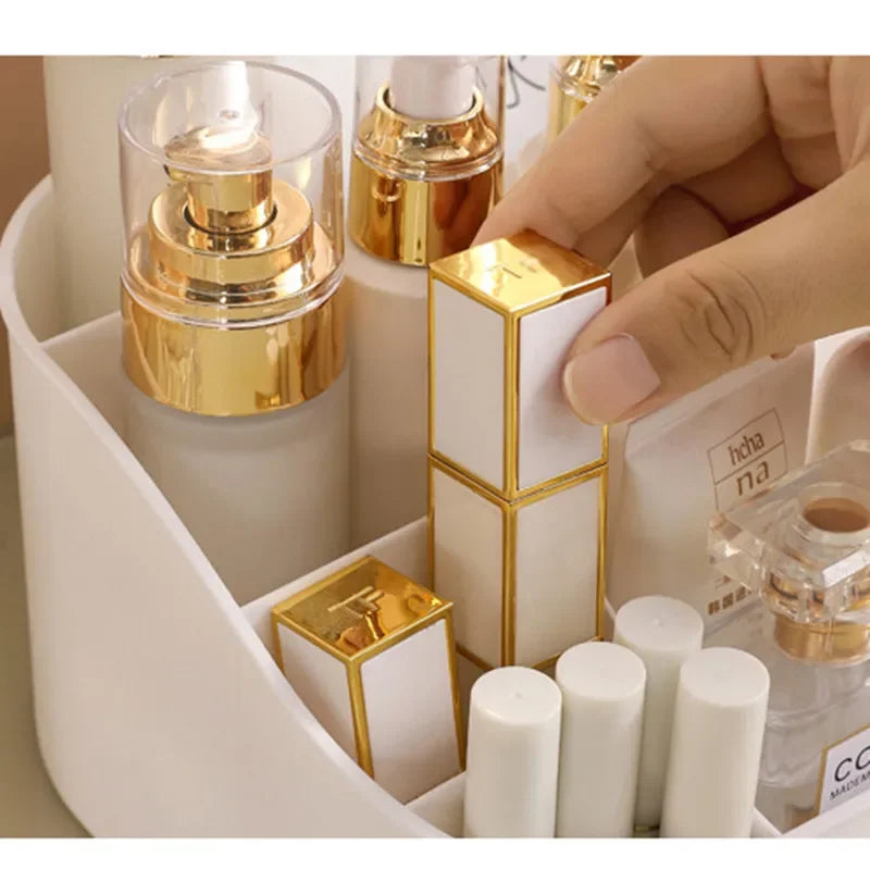 organisateur maquillage transparent moderne blanc rangement cosmétique tiroirs flacons brosse étiquettes