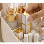 organisateur maquillage transparent moderne blanc rangement cosmétique tiroirs flacons brosse étiquettes