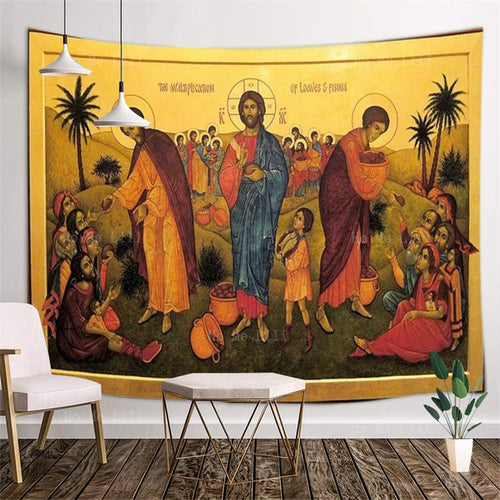 tapisserie murale religieuse icônes chrétiennes décoration intérieur tissu polyester motif art religieux traditionnel