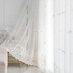 rideau blanc brodé floral transparent classique polyester salon chambre 100x200cm