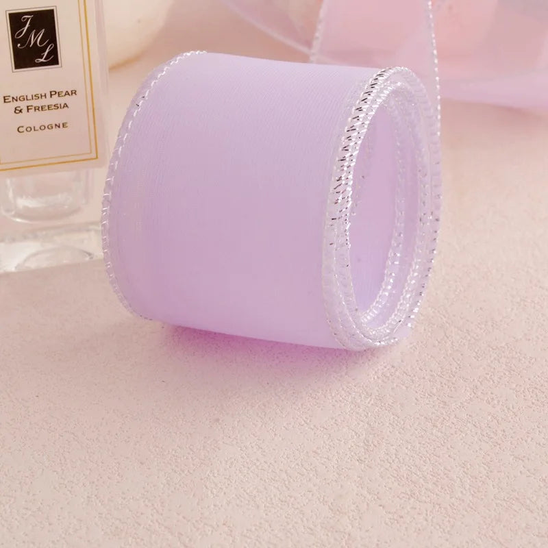 ruban polyester bordure brillante élégant semi transparent couleur unie rose clair bleu clair violet