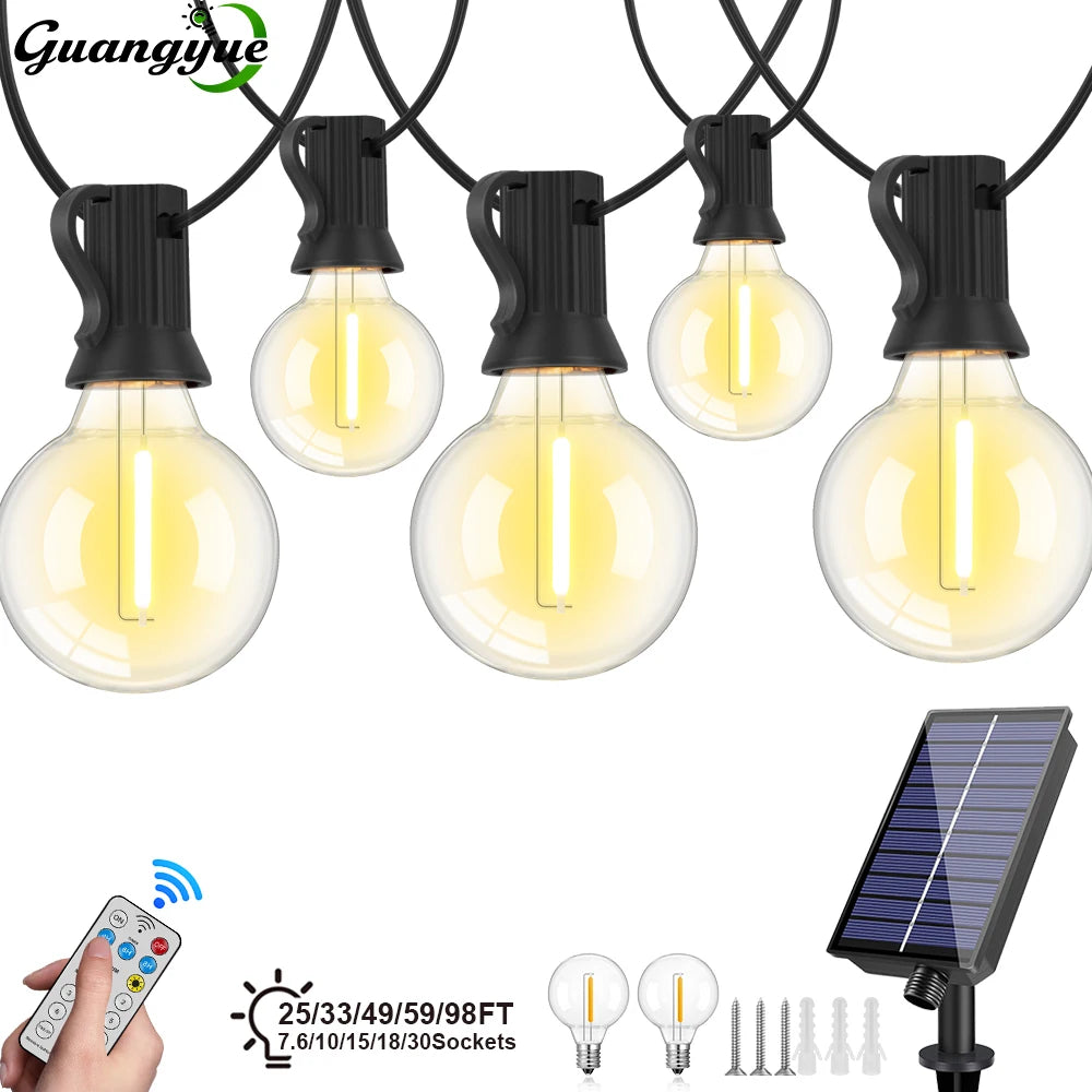 guirlande lumineuse solaire filaments apparents 15m 25 ampoules edison suspendue extérieure
