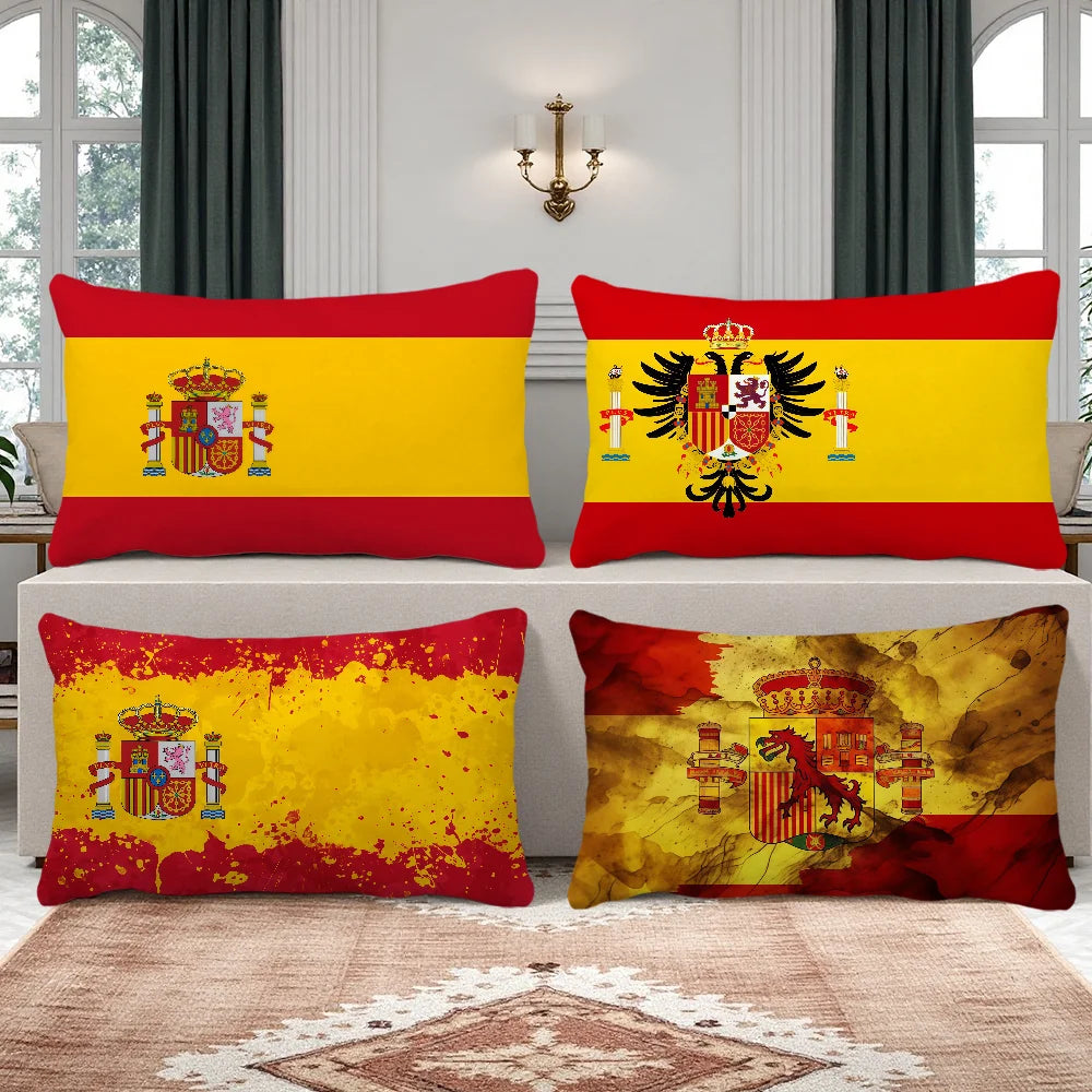 housse coussin drapeau espagnol imprimé polyester moderne rouge jaune blason royal 30x50cm 40x60cm 48x74cm