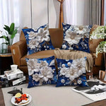 coussin élégant bleu fleurs dorées classique 45x45cm polyester casa chambre decoration