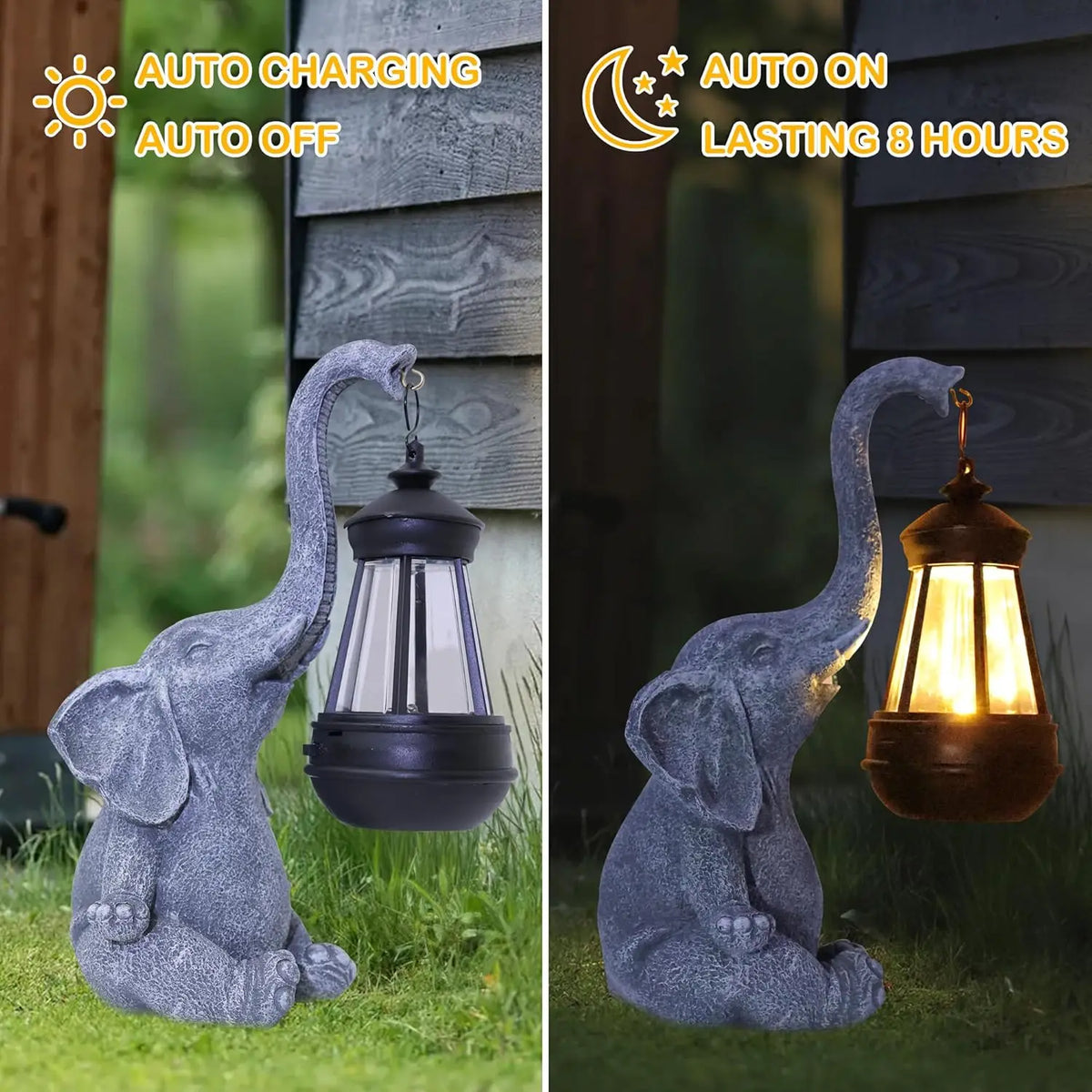 statue éléphant gris texture granulée réaliste lampe solaire led crochetextérieur jardin terrace decoration