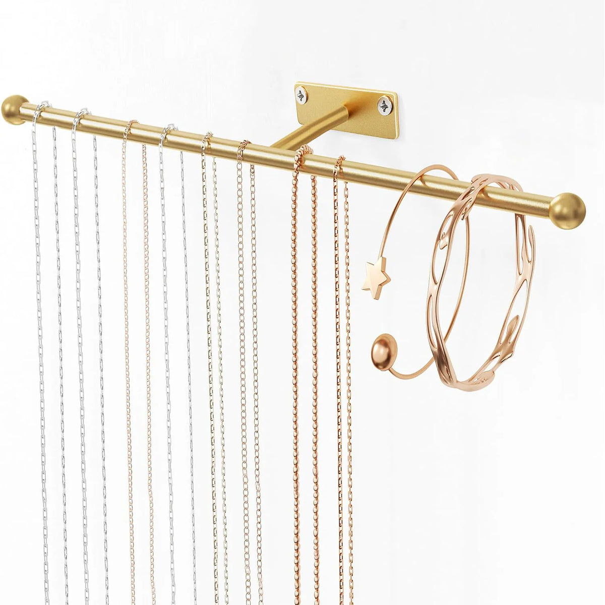 organisateur bijoux mural support barres métal moderne or blanc minimalistechiens colliers bracelets boucles doreilles
