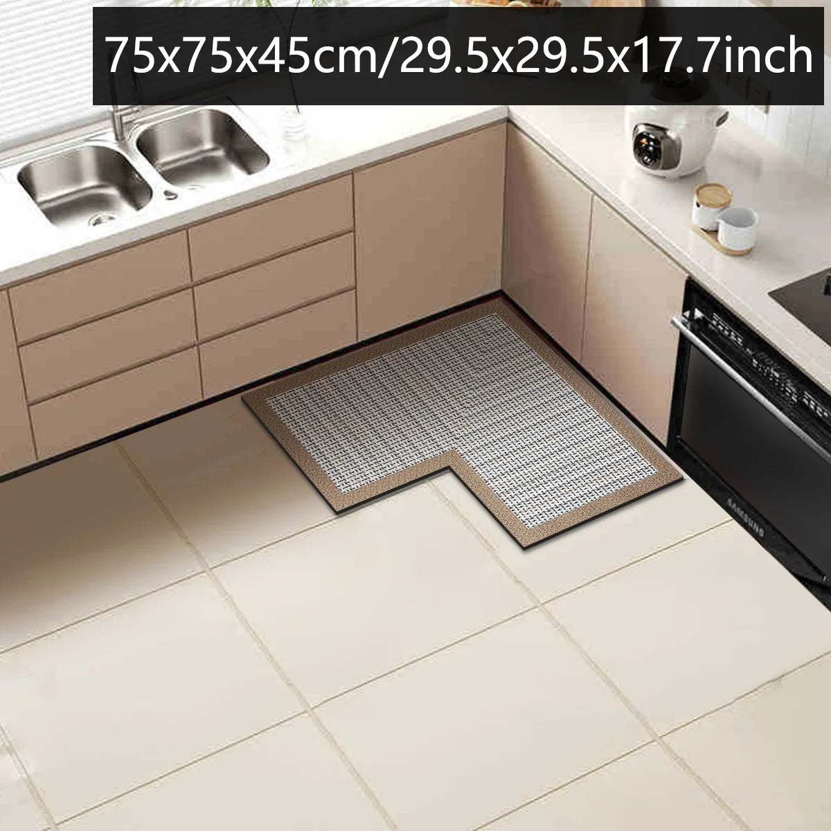 tapis sol intérieur gris moderne adhésif lavage main chambre cuisine salle bain grande taille