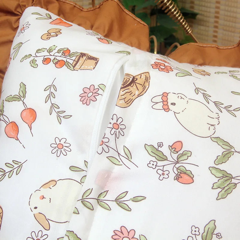 taies d'oreiller coton motif floral blanc vintage animaux campagnard imprimées douces qualitative