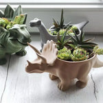 cache pot forme dinosaure gris sculpté relief créatif plante opacité décoration multifonctionnelle