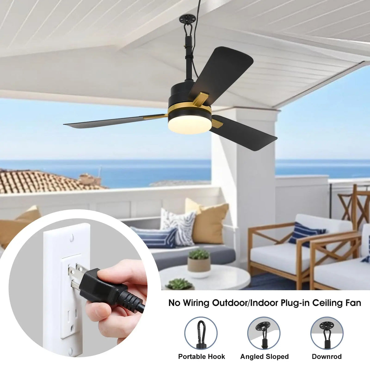ventilateur moderne led télécommande lumière noir doré fixations chambre salon