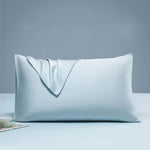 lot deux taies d'oreiller lyocell eucalyptus bleu clair unies lit chambre moderne