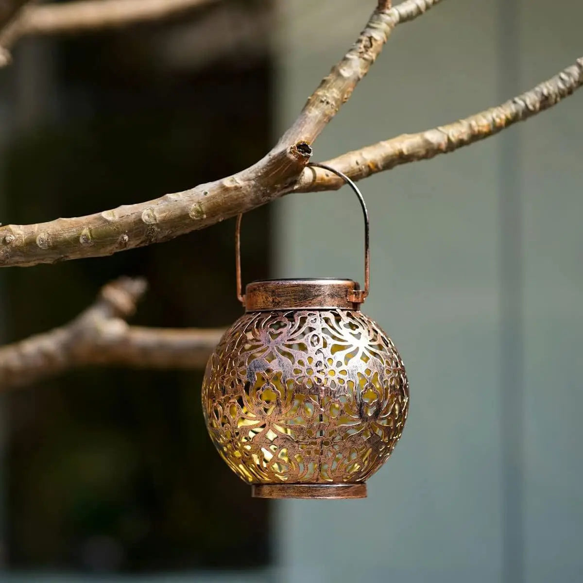 lanterne solaire extérieure led noire florale artisanale ip44 jardin camping