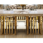 ensemble salle manger marbre métal doré table haut dossier chaises moderne minimaliste