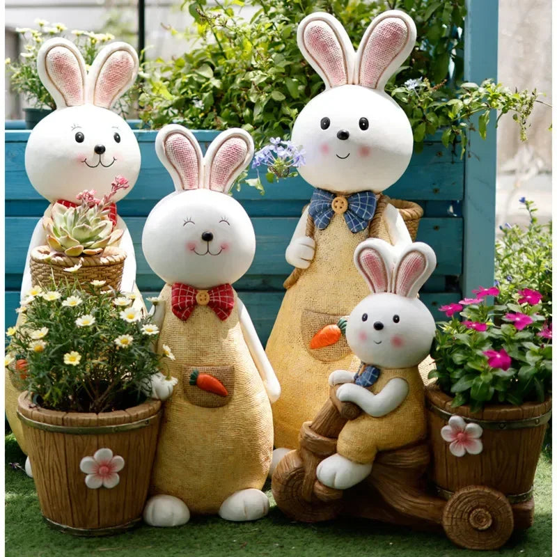 pots fleurs résine moderne figurines lapins motifs tissus carottes noeuds papillons mignons
