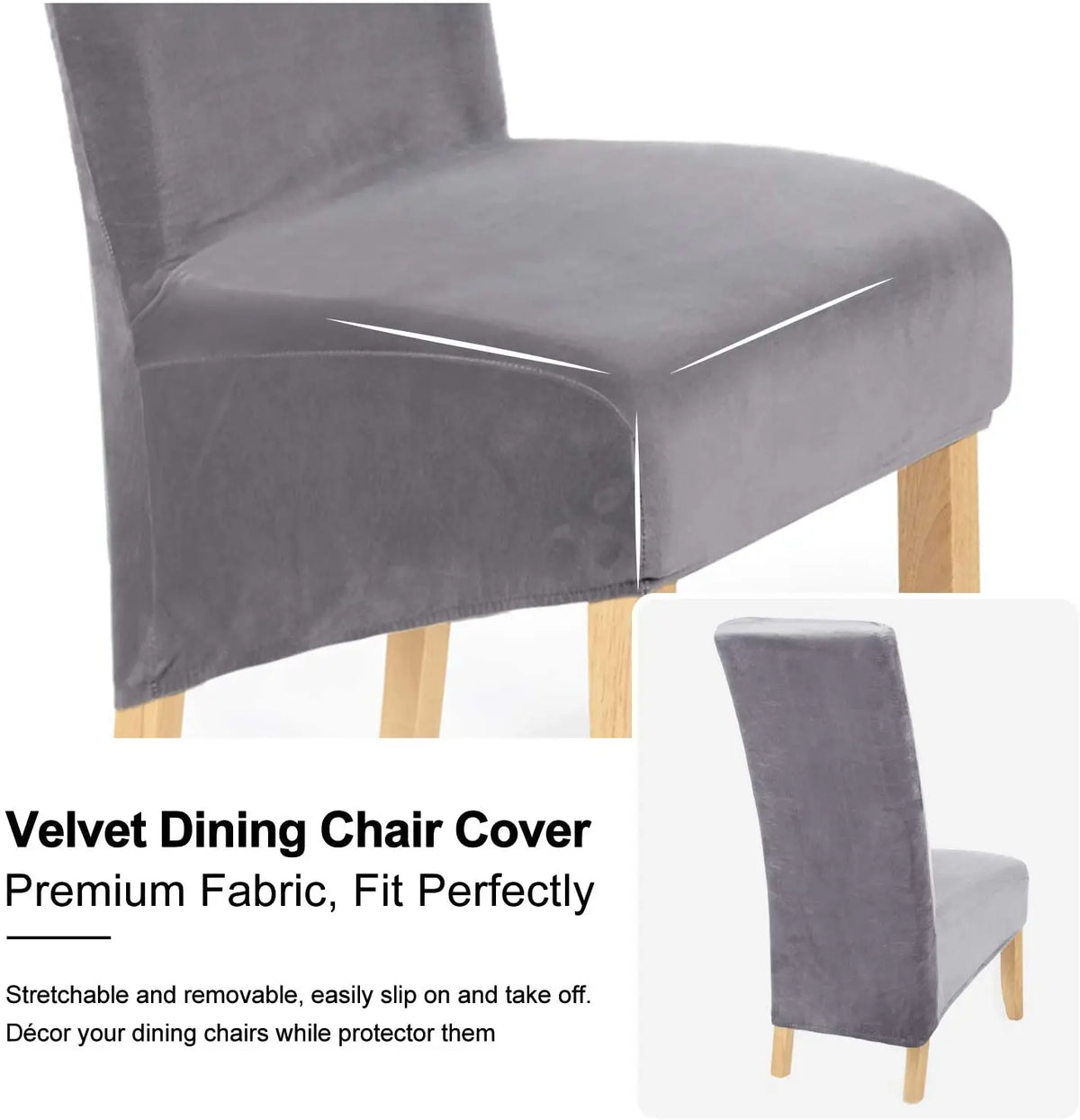 housses chaise velours stretch modernes gris foncé amovibles lavables grandes douces