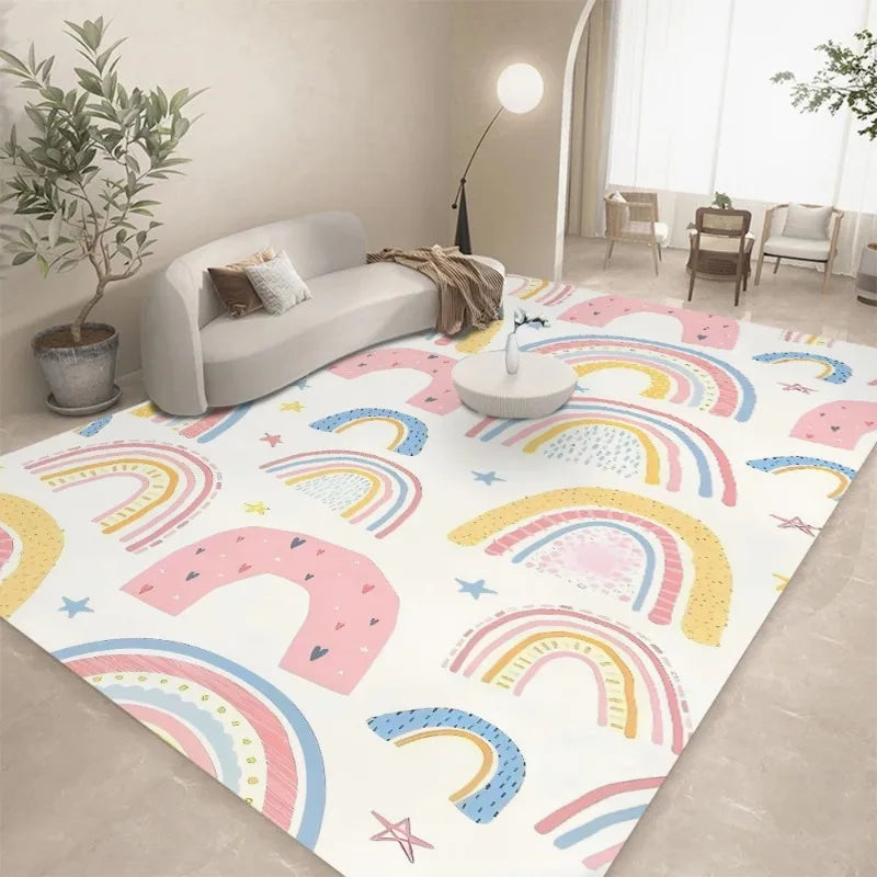 tapis sol enfant motif arc ciel nuages chambre salon décoration maison moderne