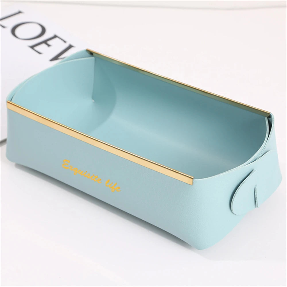 boîtes rangement cosmétiques pliables modernes vert foncé rouge rose marron jaune simili cuir doré