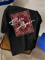 shirt noir blanc bandana rouge motifs bleus dorés coton respirant décontracté été four seasons