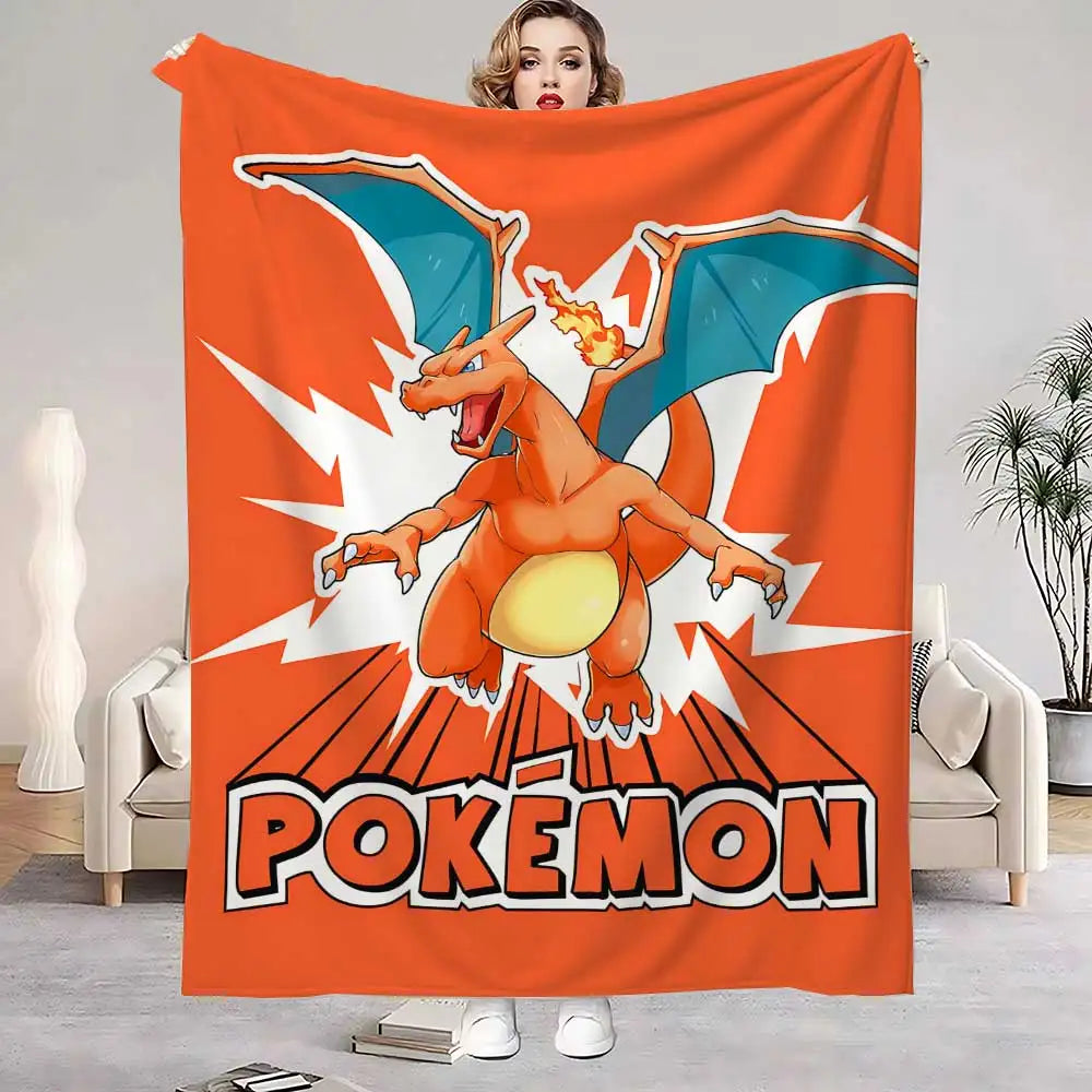 couverture polaire pokémon dragon ball moderne orange bleu jaune hiver sieste lit canapé chambre