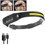lampe frontale rechargeable noire jaune fluo rayures ajustable détecteur mouvement COB LED strobe camping