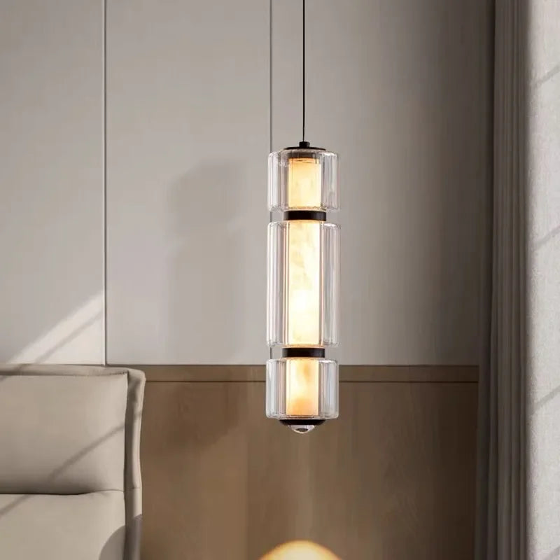 lampe suspendue transparente marbrée moderne salon restaurant chambre principal led dorée