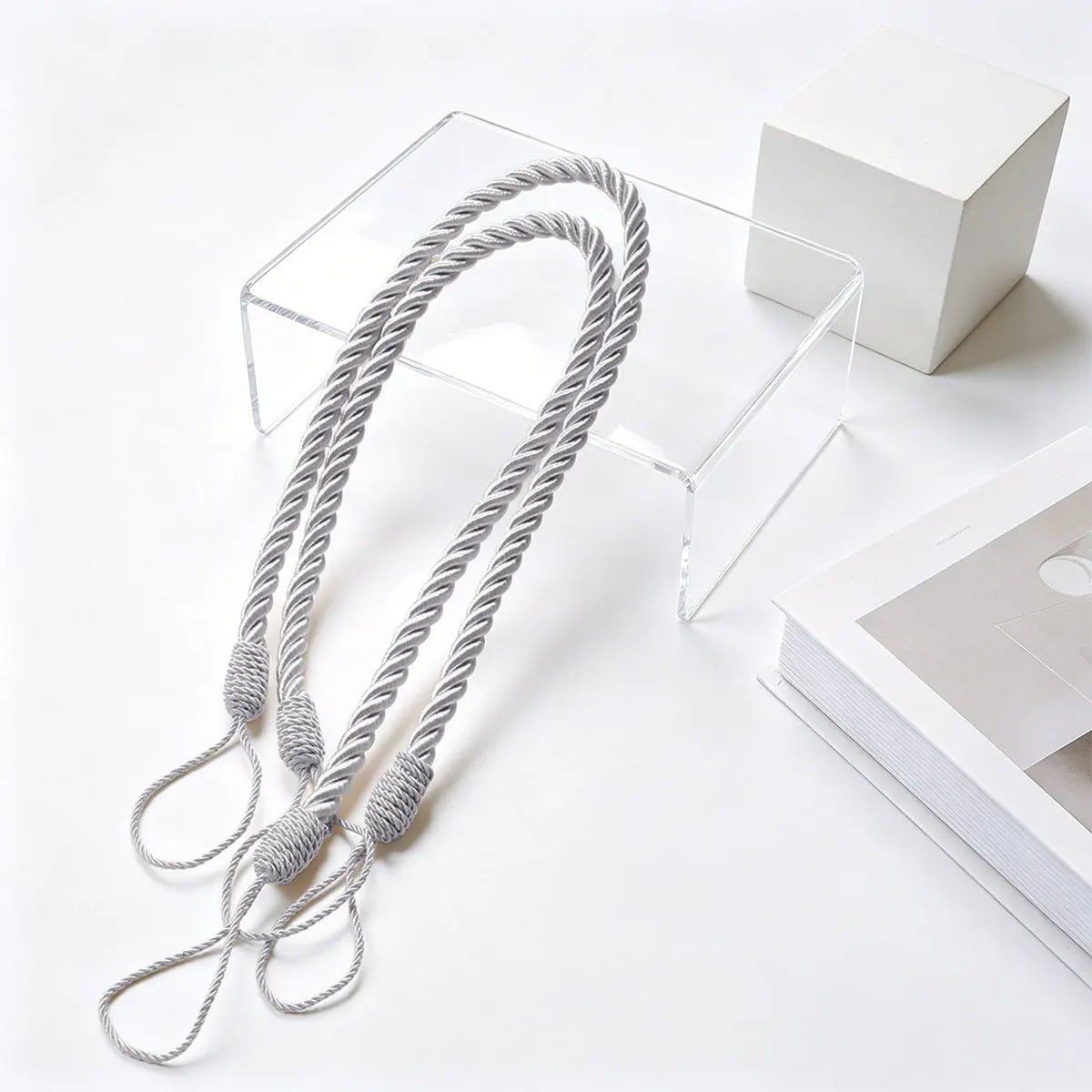 corde torsadée blanc anneaux rideaux ajustables tissés main classique minimaliste wabi sabi