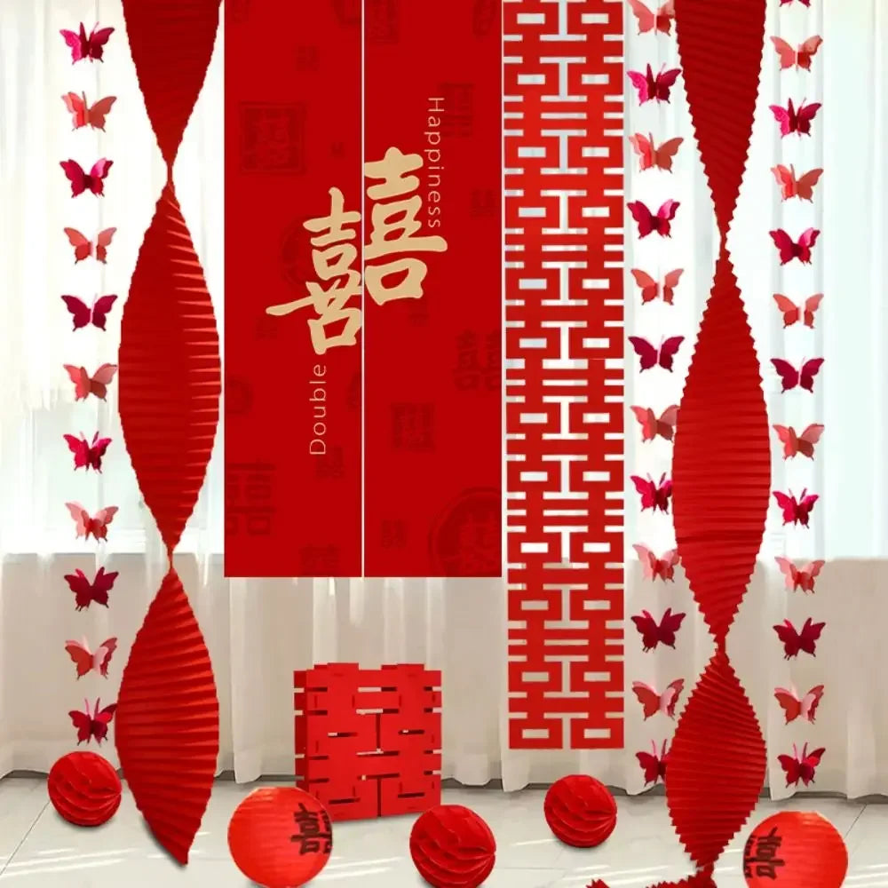 décoration festive mariage chinois rouge papillons symboles chinois motifs géométriques traditionnels festifs