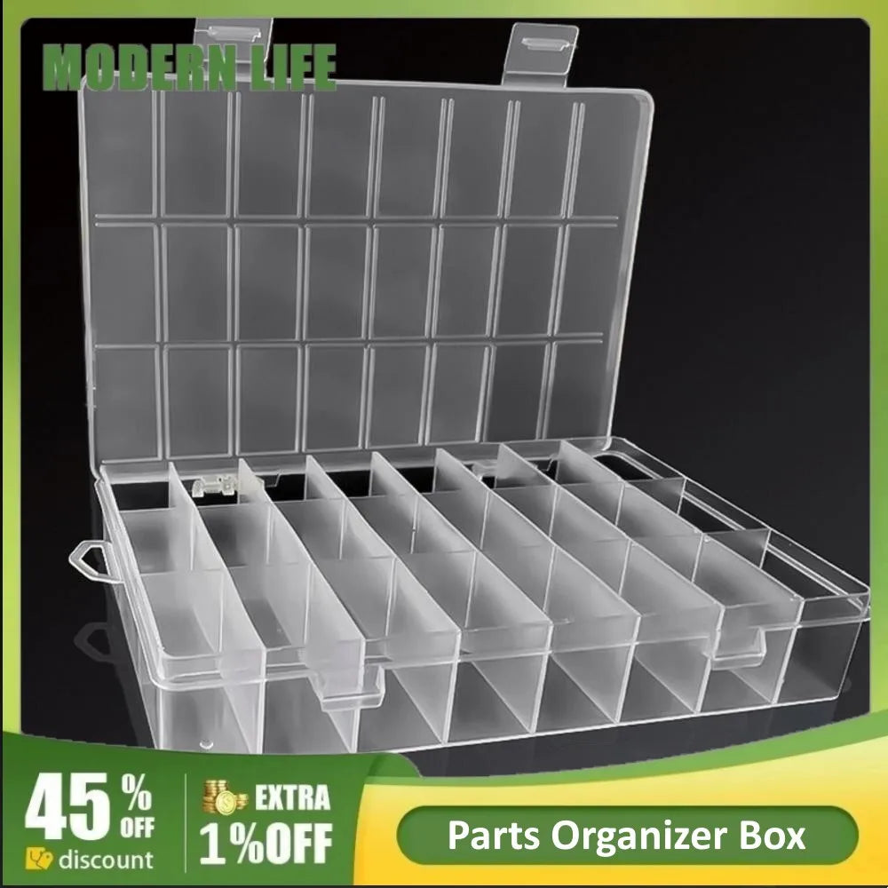 boîte rangement transparente moderne 24 compartiments anneaux suspension pièces bijoux plastique respectueux environnement