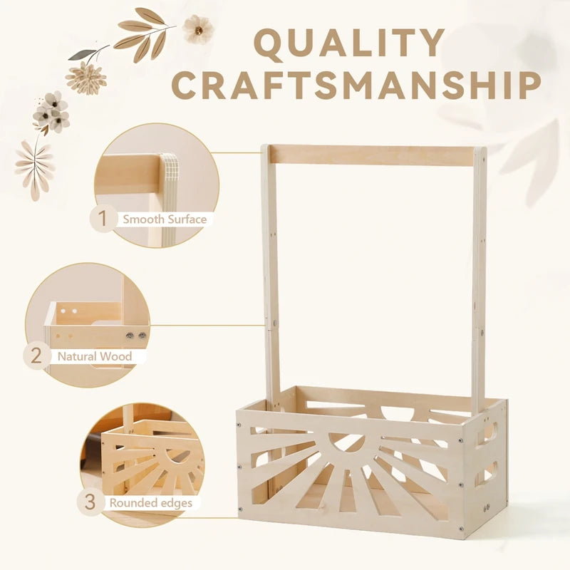 panier bébé bois rustique motifs floraux support mural accessoires enfant storage decoration chambre