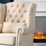 fauteuil club chesterfield tissu capitonné coussins décoratifs bois sculpté living room adult single sofa