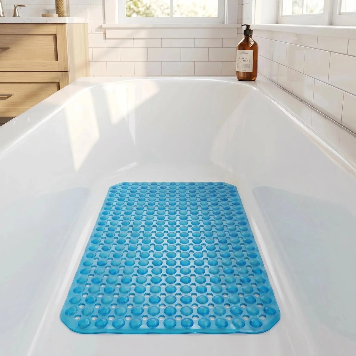 tapis bain antidérapant moderne gris clair perforations ventouses 37x68cm drainage sécurisé doux machine