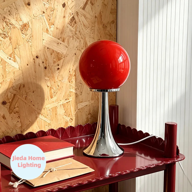 lampe table moderne minimaliste sphérique brillante orange rouge blanc noir prise usb