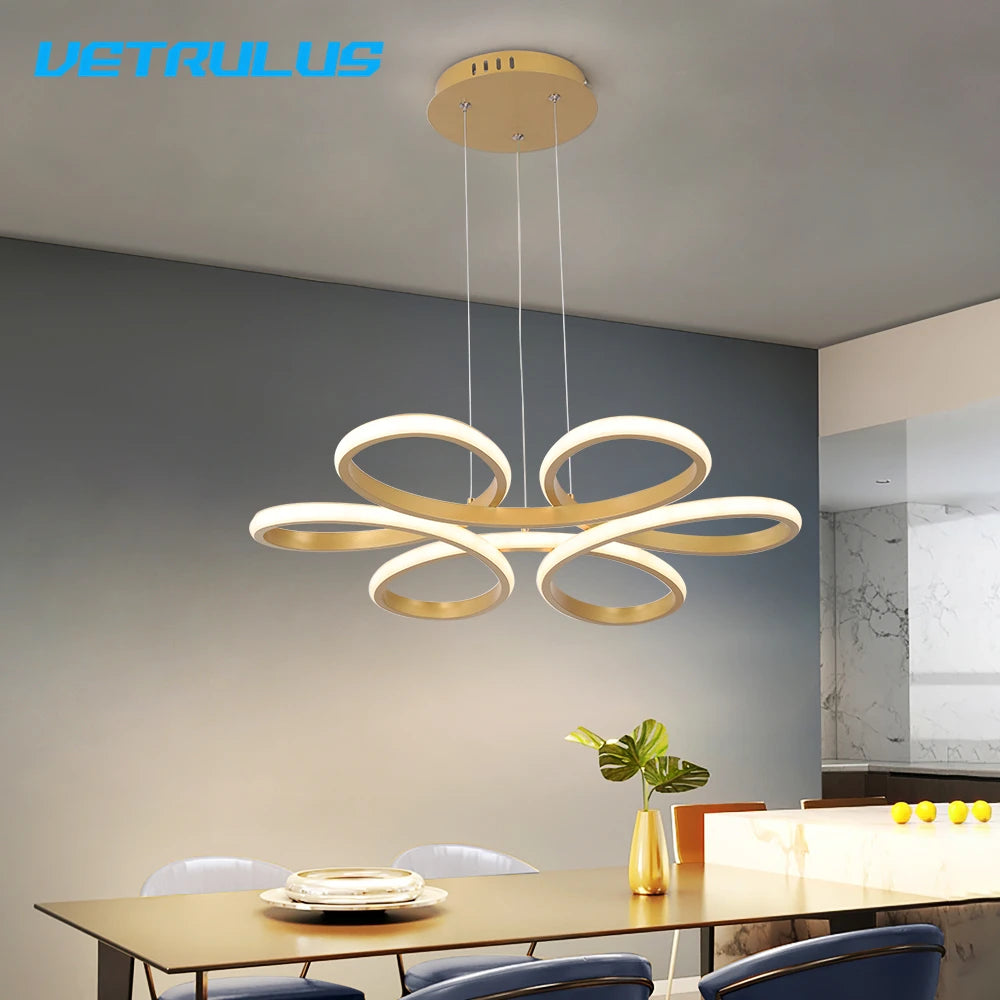 lampe suspendue moderne blanche dorée salon chambre contemporaine télécommande inclusion chaînes suspension