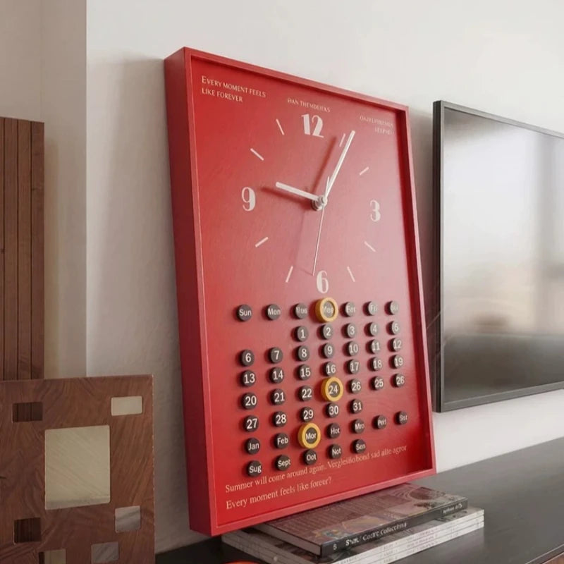 horloge murale moderne mécanique calendrier unique antique rouge noir minimaliste
