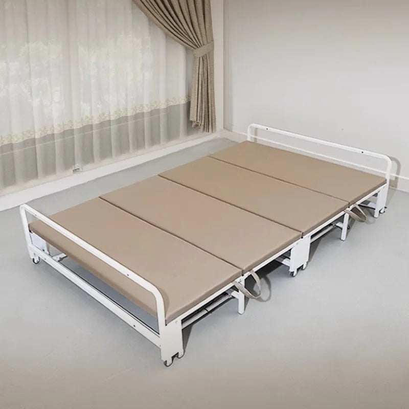 lit pliant moderne gris blanc tissu uni roulettes chambre coucher minimaliste tapis sol