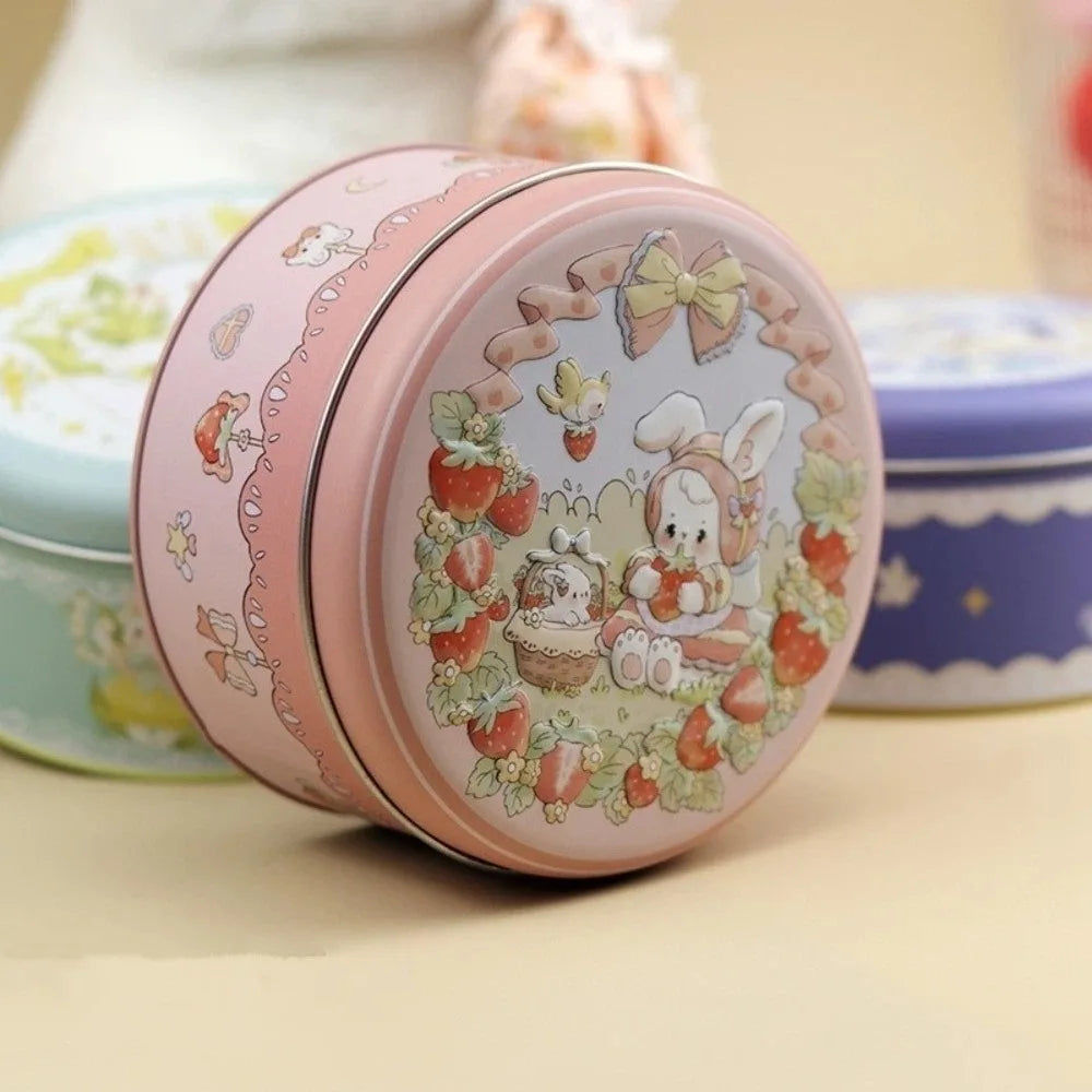 boîtes rondes métal dessin animé personnages mignons fruits animaux fleurs biscuits rose vert bleuclair
